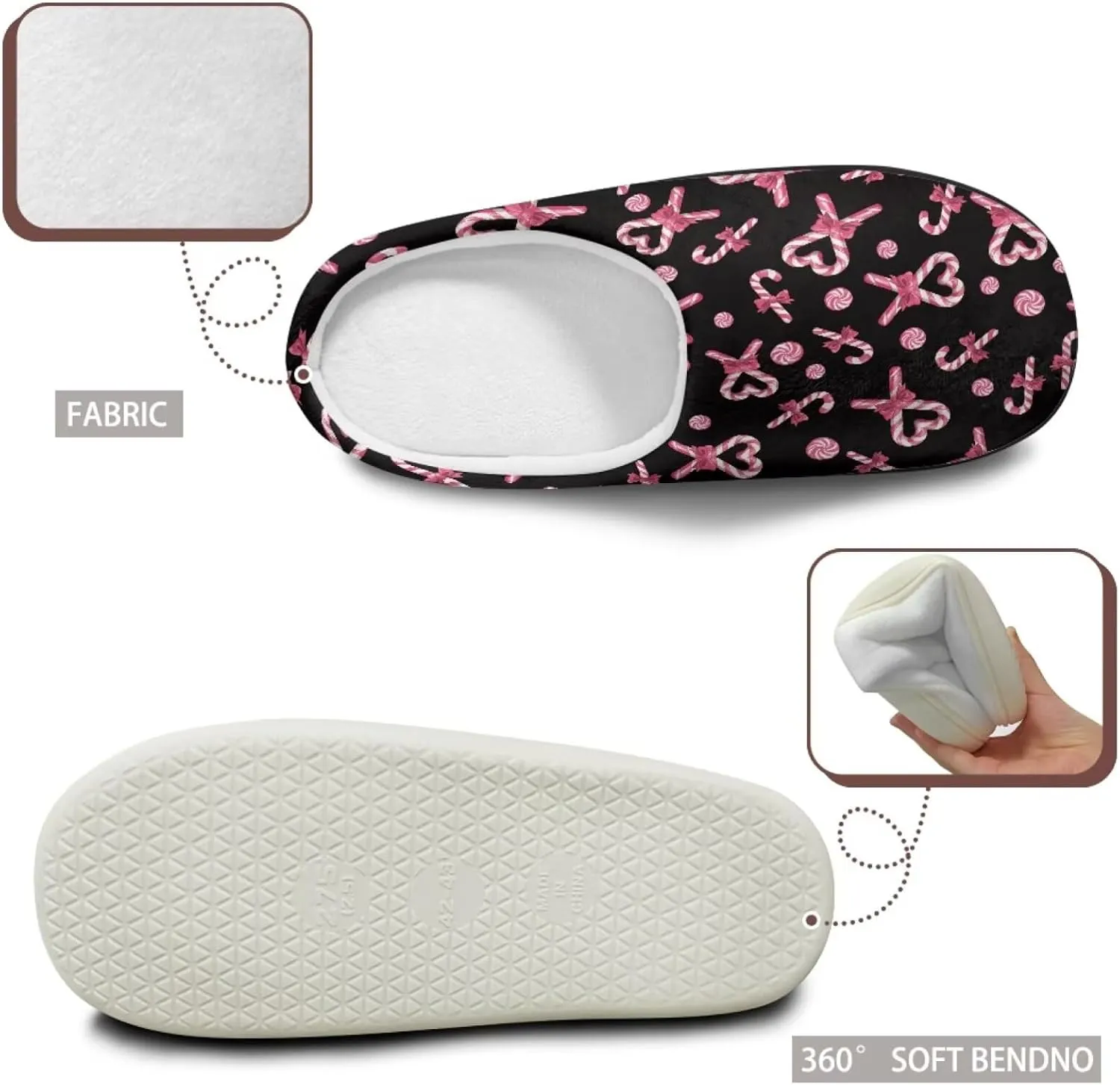 Binienty Women Bedroom Slippers Arch Support Non Slip Fuuzy Slippers Indoor Winter Shoes