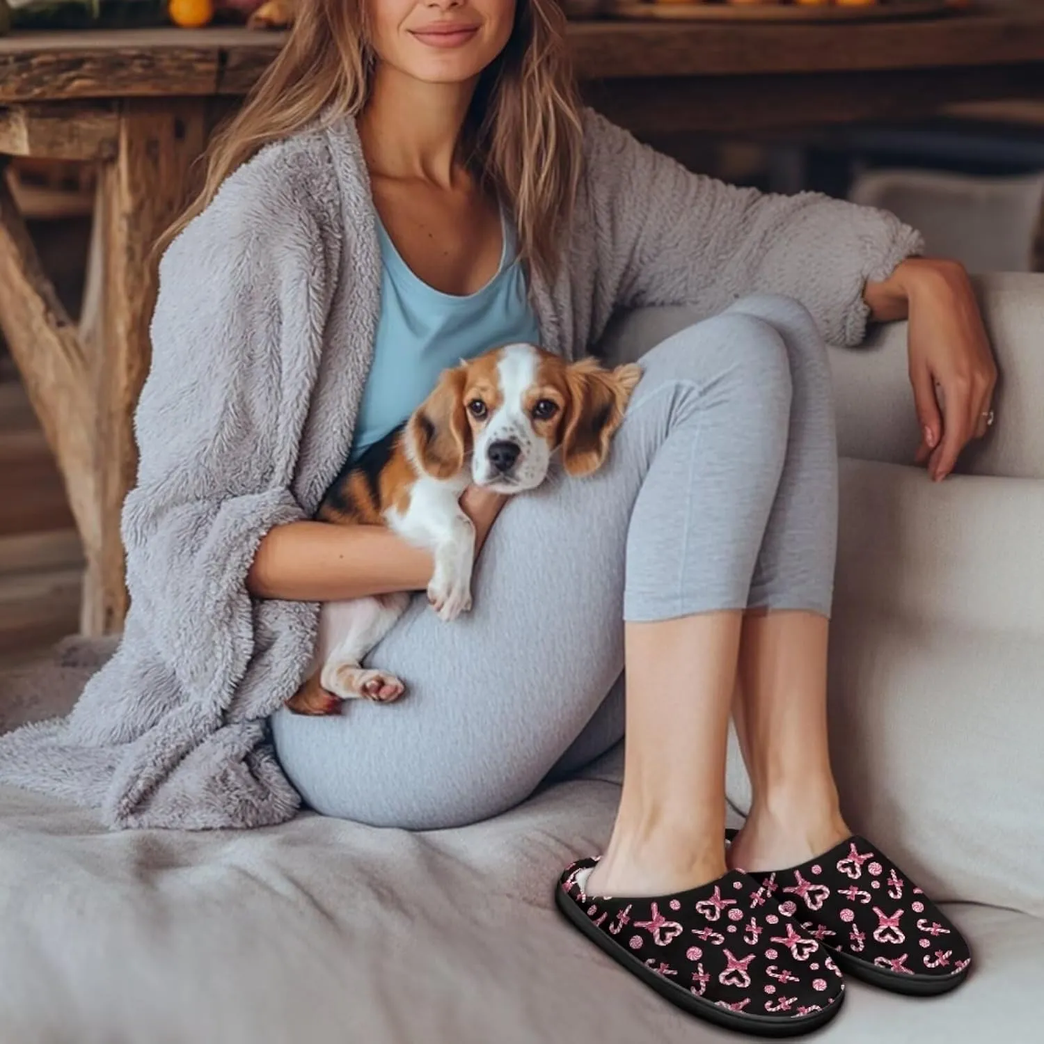 Binienty Women Bedroom Slippers Arch Support Non Slip Fuuzy Slippers Indoor Winter Shoes
