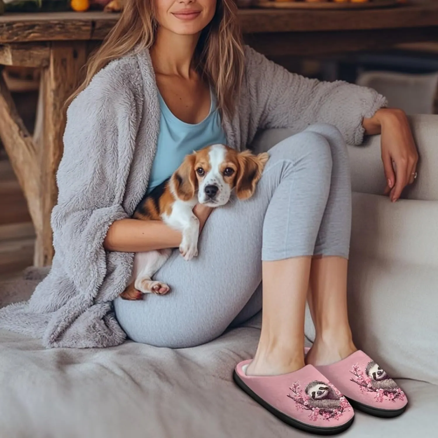 Binienty Womens Fuzzy House Slippers Indoor Shoes Memory Foam Insoles & Rubber Soles