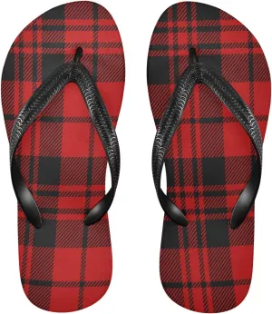Black and Red Tartan Plaid Womens Flip Flops Buffalo Plaids Summer Beach Sandals Casual Thong Slippers Comfortable Shower Slippers Non Slip Water Sandals shoes XL