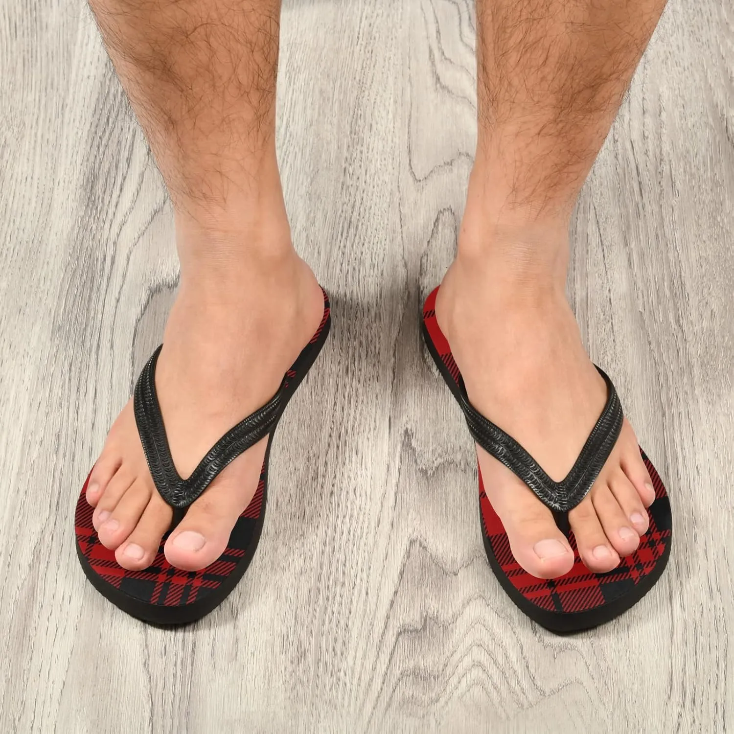 Black and Red Tartan Plaid Womens Flip Flops Buffalo Plaids Summer Beach Sandals Casual Thong Slippers Comfortable Shower Slippers Non Slip Water Sandals shoes XL