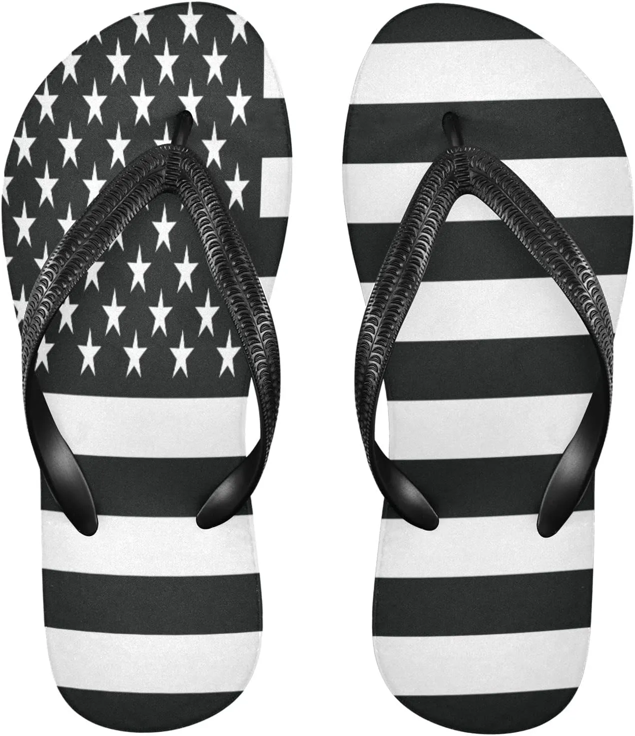 Black White American Flag Womens Flip Flops Usa Patriotic Summer Beach Sandals Casual Thong Slippers Comfortable Shower Slippers Non Slip Water Sandals shoes XL