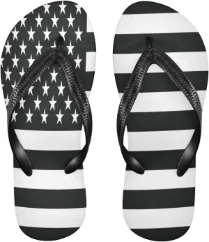 Black White American Flag Womens Flip Flops Usa Patriotic Summer Beach Sandals Casual Thong Slippers Comfortable Shower Slippers Non Slip Water Sandals shoes XL