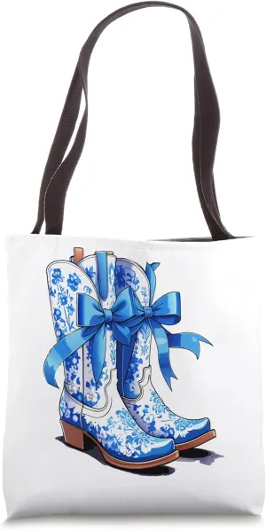 Blue Floral Boots Coquette Blue fashion Where Them Fans At Tote Bag