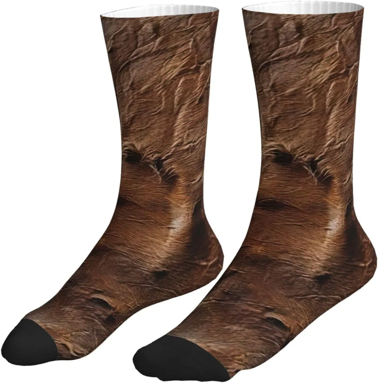 brown cowhide art Print Adult Mid-Calf Socks Casual Athletic for men and women breathable comfortable socks