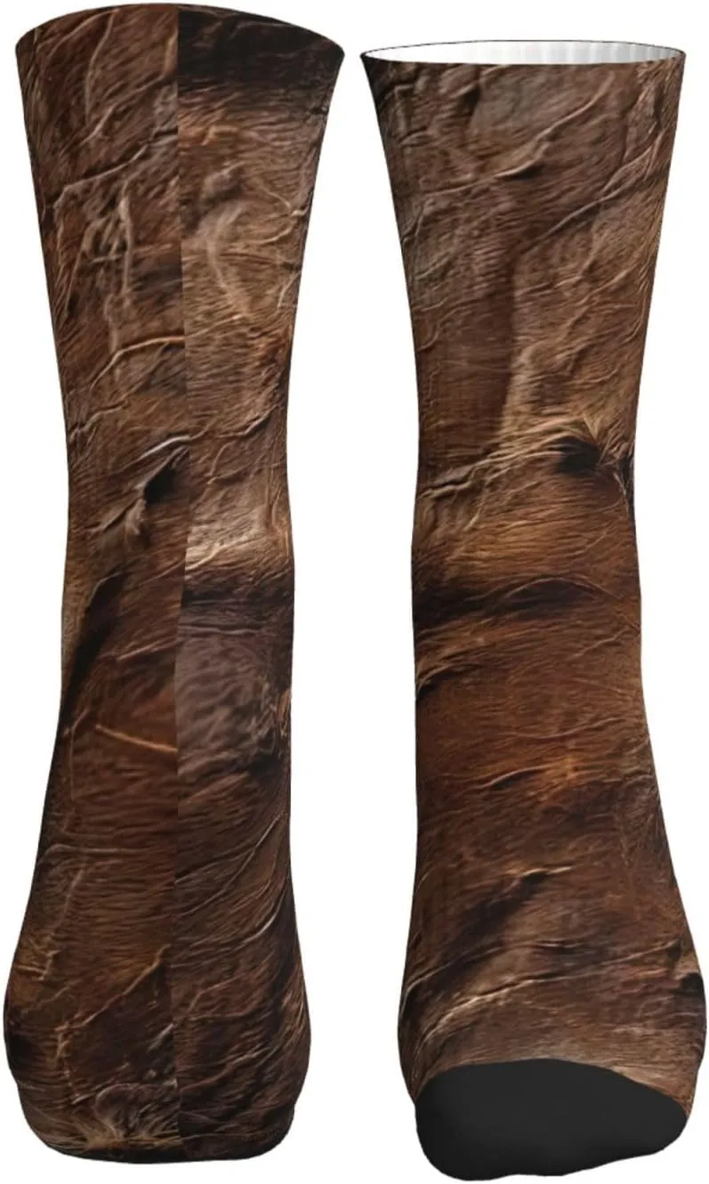 brown cowhide art Print Adult Mid-Calf Socks Casual Athletic for men and women breathable comfortable socks