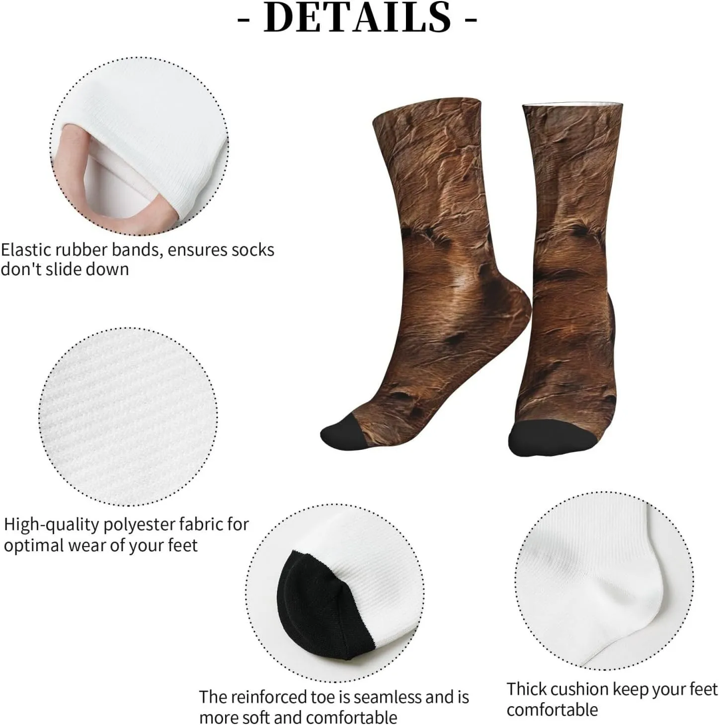 brown cowhide art Print Adult Mid-Calf Socks Casual Athletic for men and women breathable comfortable socks