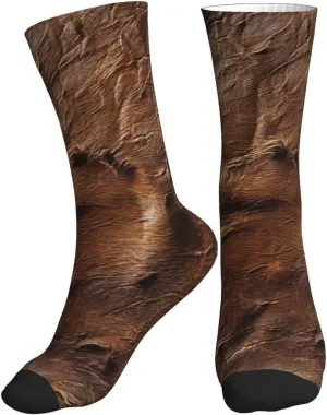 brown cowhide art Print Adult Mid-Calf Socks Casual Athletic for men and women breathable comfortable socks