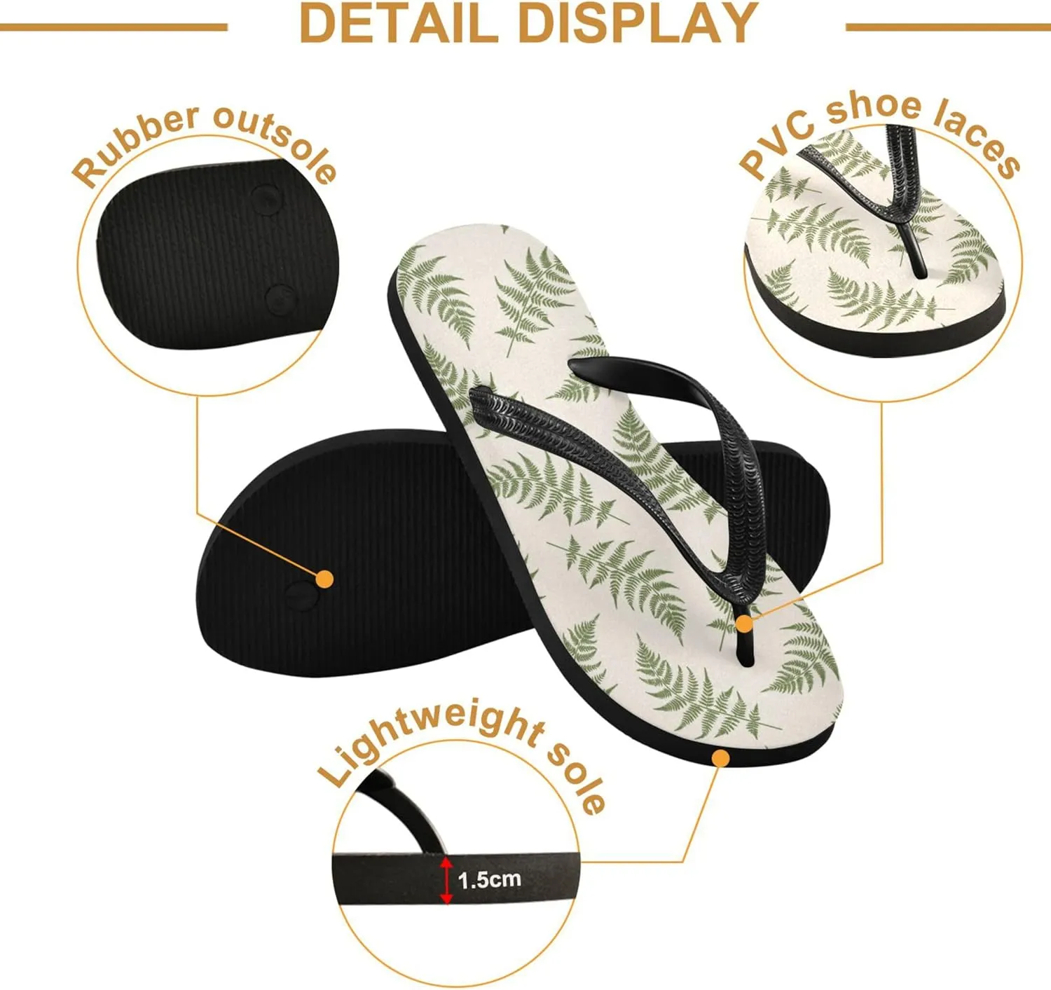 Burbuja Fern Leaves Flip Flops for Women Men, Soft Thong Sandals Rubber Slippers for Pool Beach Essentials