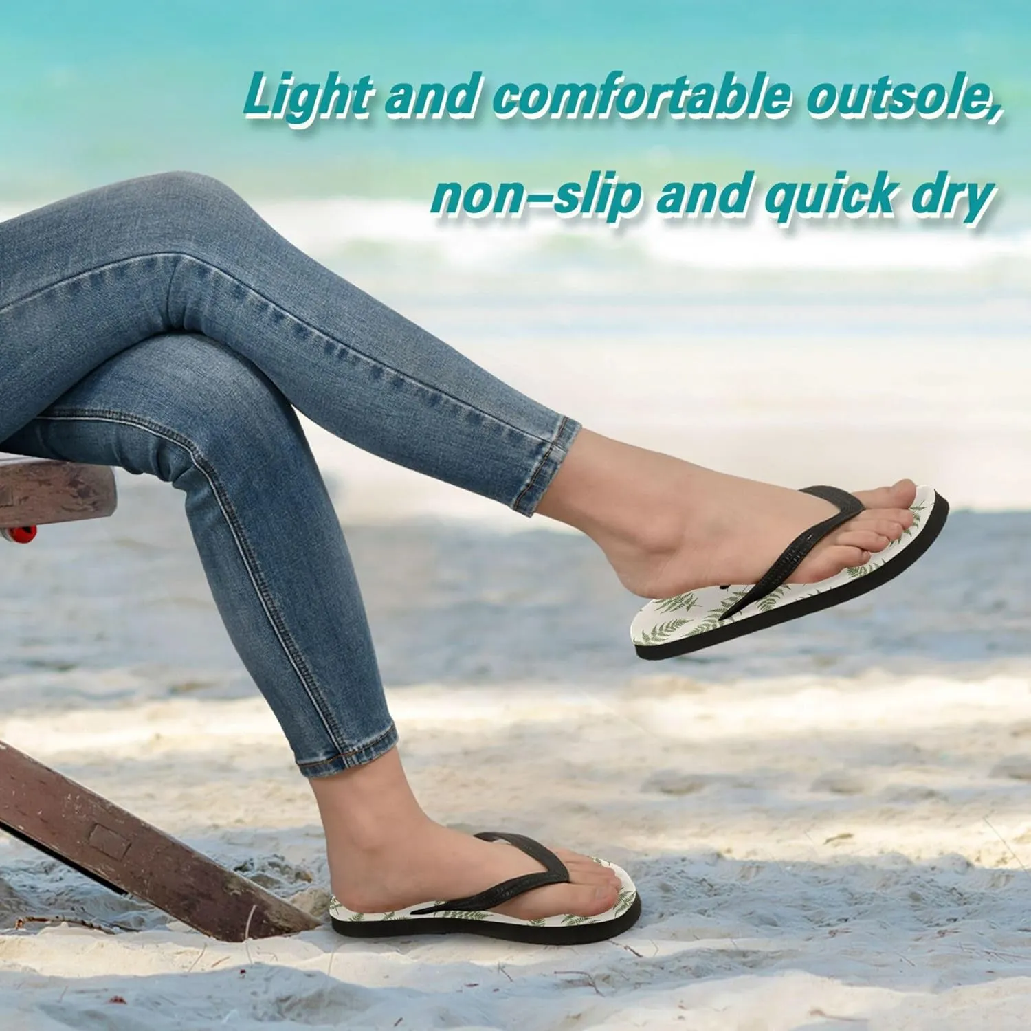 Burbuja Fern Leaves Flip Flops for Women Men, Soft Thong Sandals Rubber Slippers for Pool Beach Essentials