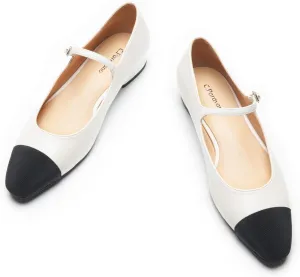 C. Paravano Women's Mary Jane Flats | Almond Toe Leather Ballet Flats with Adjustable Strap, Dressy and Casual Shoes for Office,Travel,Bridal, Church,Business Meetings & Daily Wear