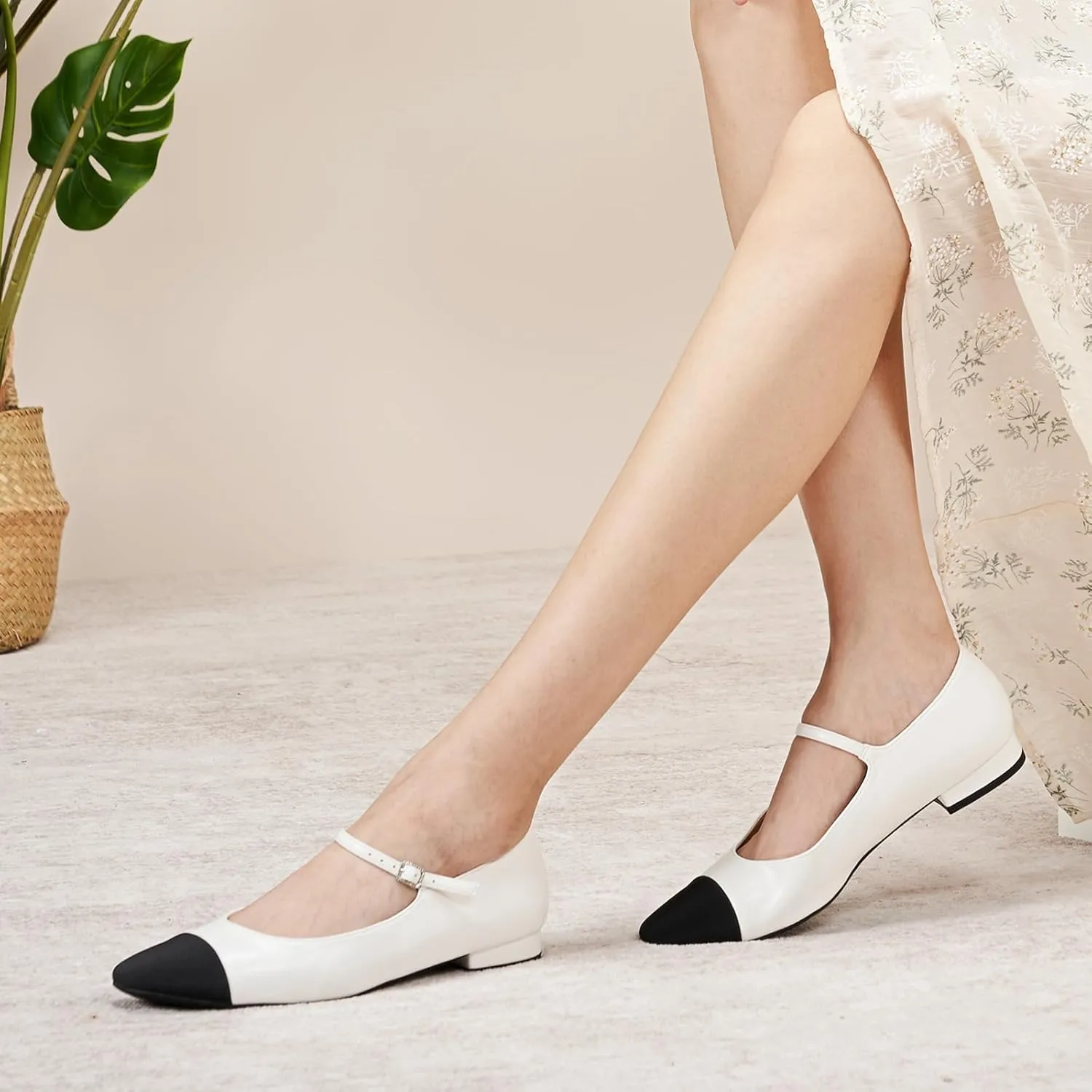 C. Paravano Women's Mary Jane Flats | Almond Toe Leather Ballet Flats with Adjustable Strap, Dressy and Casual Shoes for Office,Travel,Bridal, Church,Business Meetings & Daily Wear
