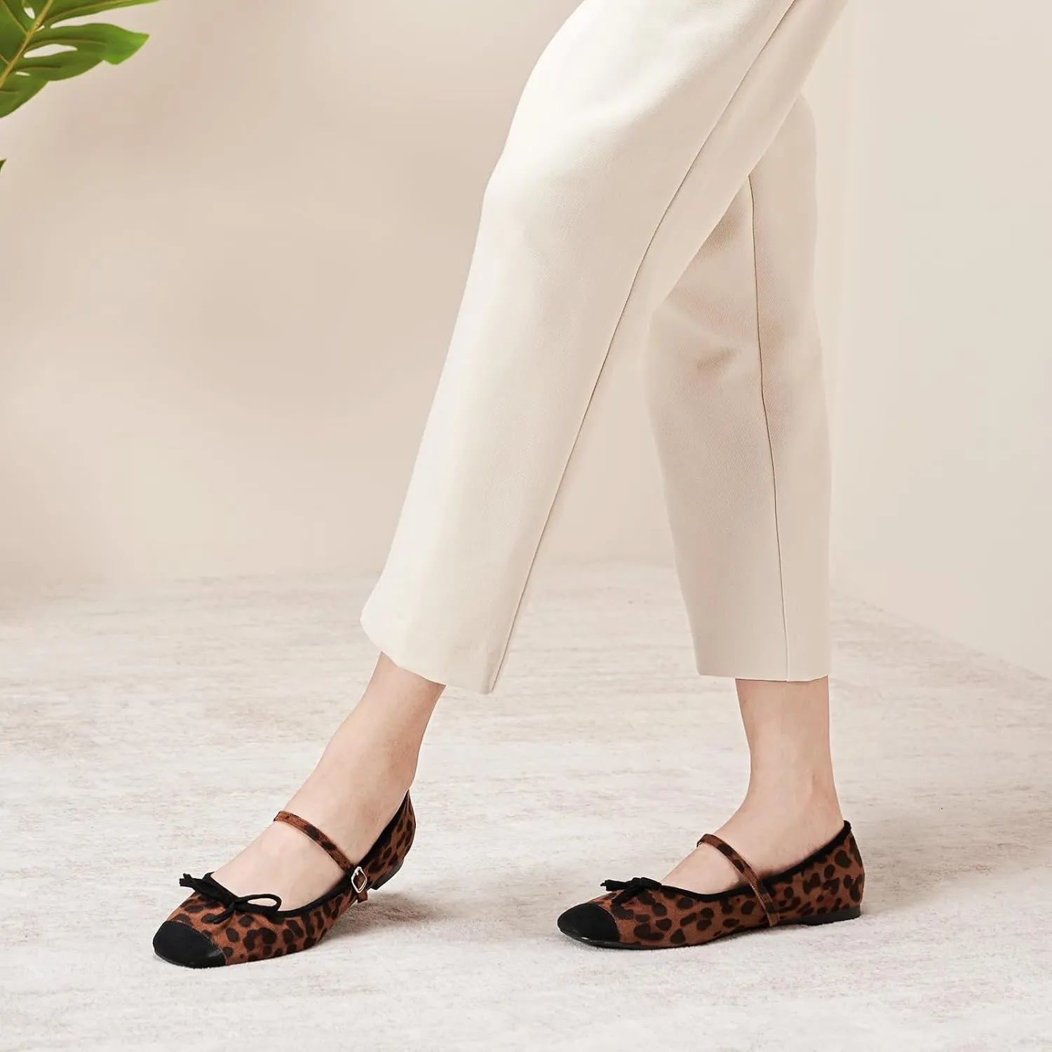 C. Paravano Women's Mary Jane Flats - Square Toe Bowknot Ballet Flats with Adjustable Strap, Comfortable Flats for Women, Office Work, Casual Walking and Dressy Occasions