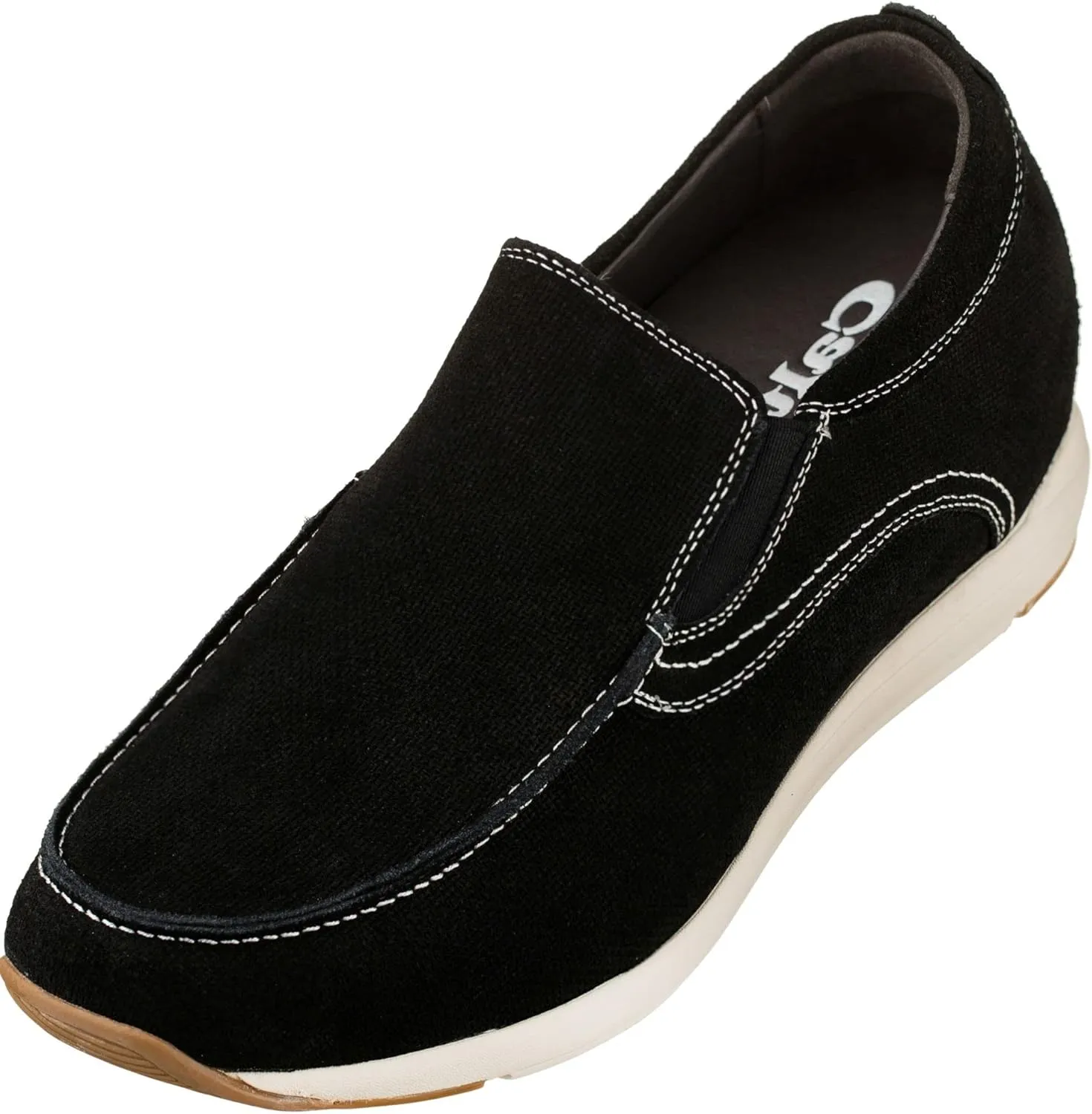 CALTO Men's Invisible Height Increasing Elevator Shoes - Black Nubuck Leather Slip-on Casual Loafers - 2.8 Inches Taller - G4903 - Size 10 D(M) US