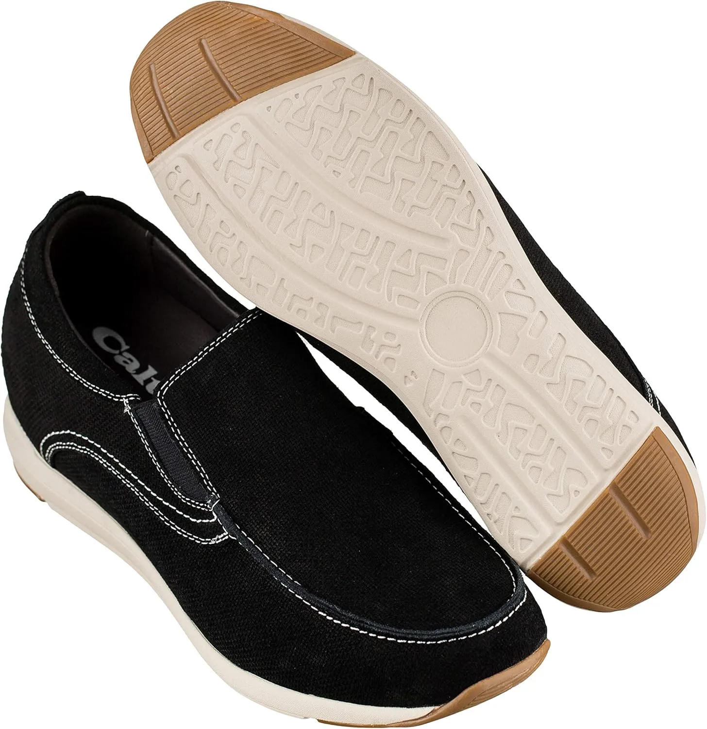 CALTO Men's Invisible Height Increasing Elevator Shoes - Black Nubuck Leather Slip-on Casual Loafers - 2.8 Inches Taller - G4903 - Size 10 D(M) US