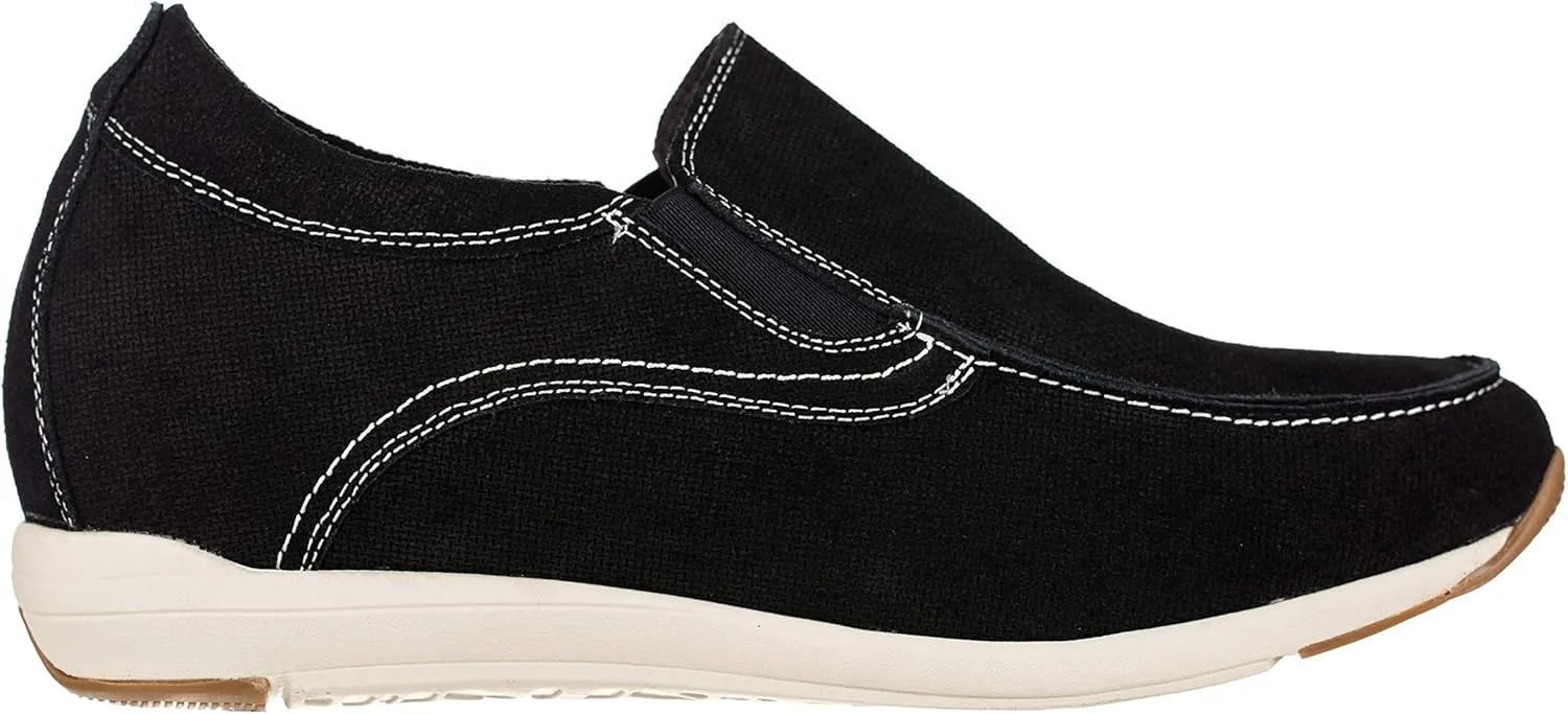 CALTO Men's Invisible Height Increasing Elevator Shoes - Black Nubuck Leather Slip-on Casual Loafers - 2.8 Inches Taller - G4903 - Size 10 D(M) US