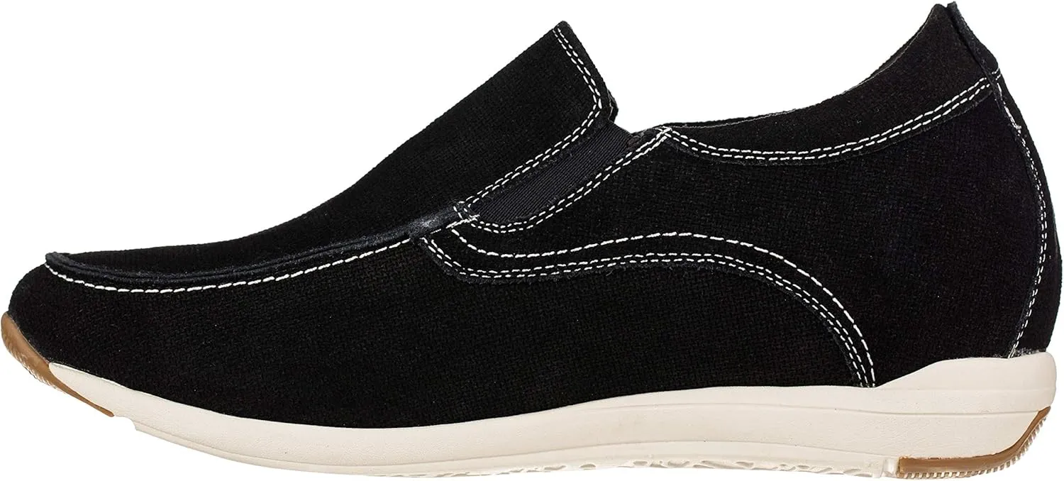 CALTO Men's Invisible Height Increasing Elevator Shoes - Black Nubuck Leather Slip-on Casual Loafers - 2.8 Inches Taller - G4903 - Size 10 D(M) US