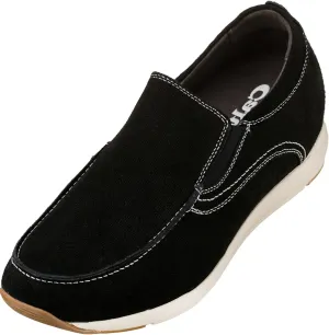 CALTO Men's Invisible Height Increasing Elevator Shoes - Black Nubuck Leather Slip-on Casual Loafers - 2.8 Inches Taller - G4903 - Size 10 D(M) US