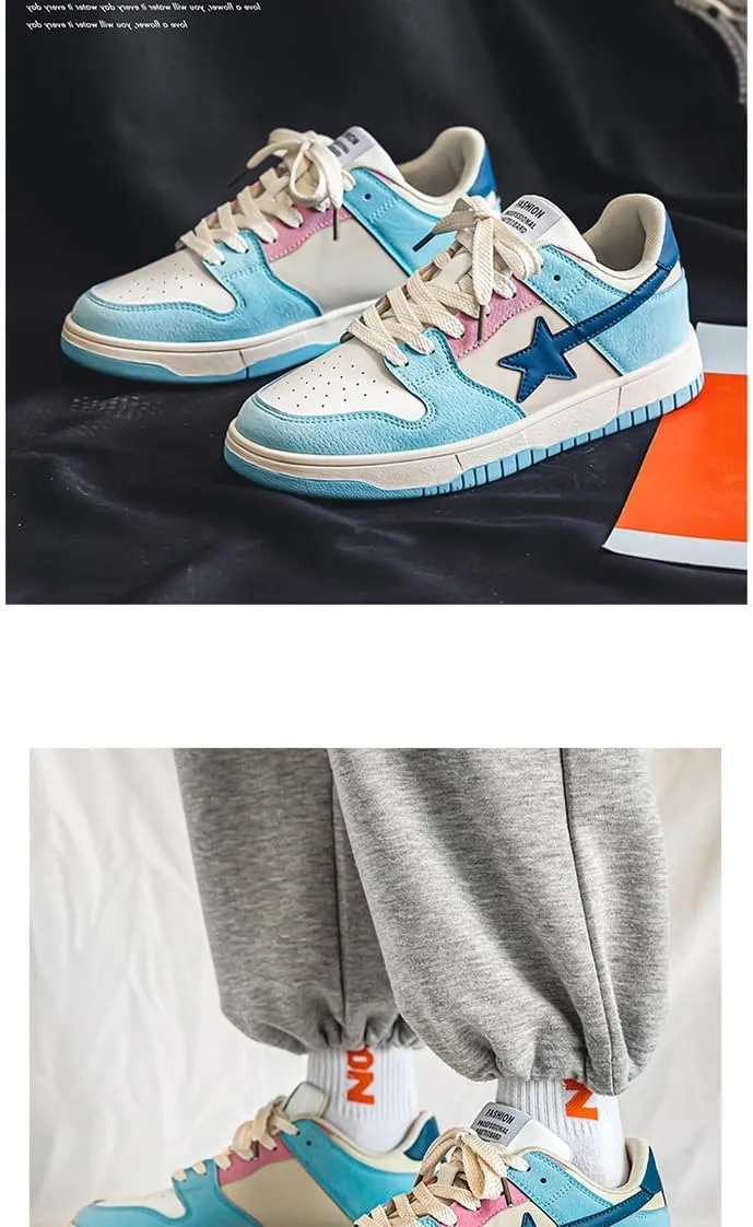 Canvas Y2K Vintage Star Pattern Lace Up Sneakers Lightweight Fashion Non Slip Casual Shoes for Men Outdoor School Streetwear Best Friend Look Pink