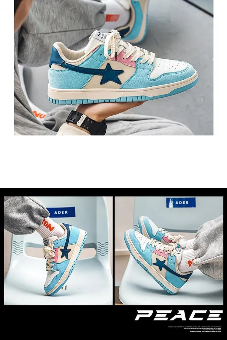 Canvas Y2K Vintage Star Pattern Lace Up Sneakers Lightweight Fashion Non Slip Casual Shoes for Men Outdoor School Streetwear Best Friend Look Pink
