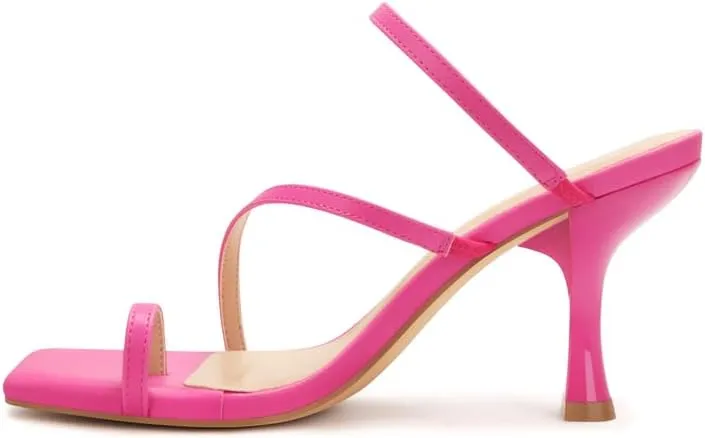 Carcuume Women's Square Toe Heeled Sandals Strappy Kitten Heels
