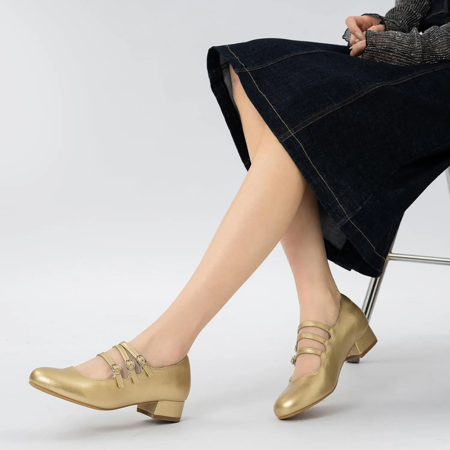 Cestfini Mary Jane Shoes Women Slip on Ballet Flat Dressy Comfortable Round Toe Black Flats Shoes Ankle Strap Flats for Women