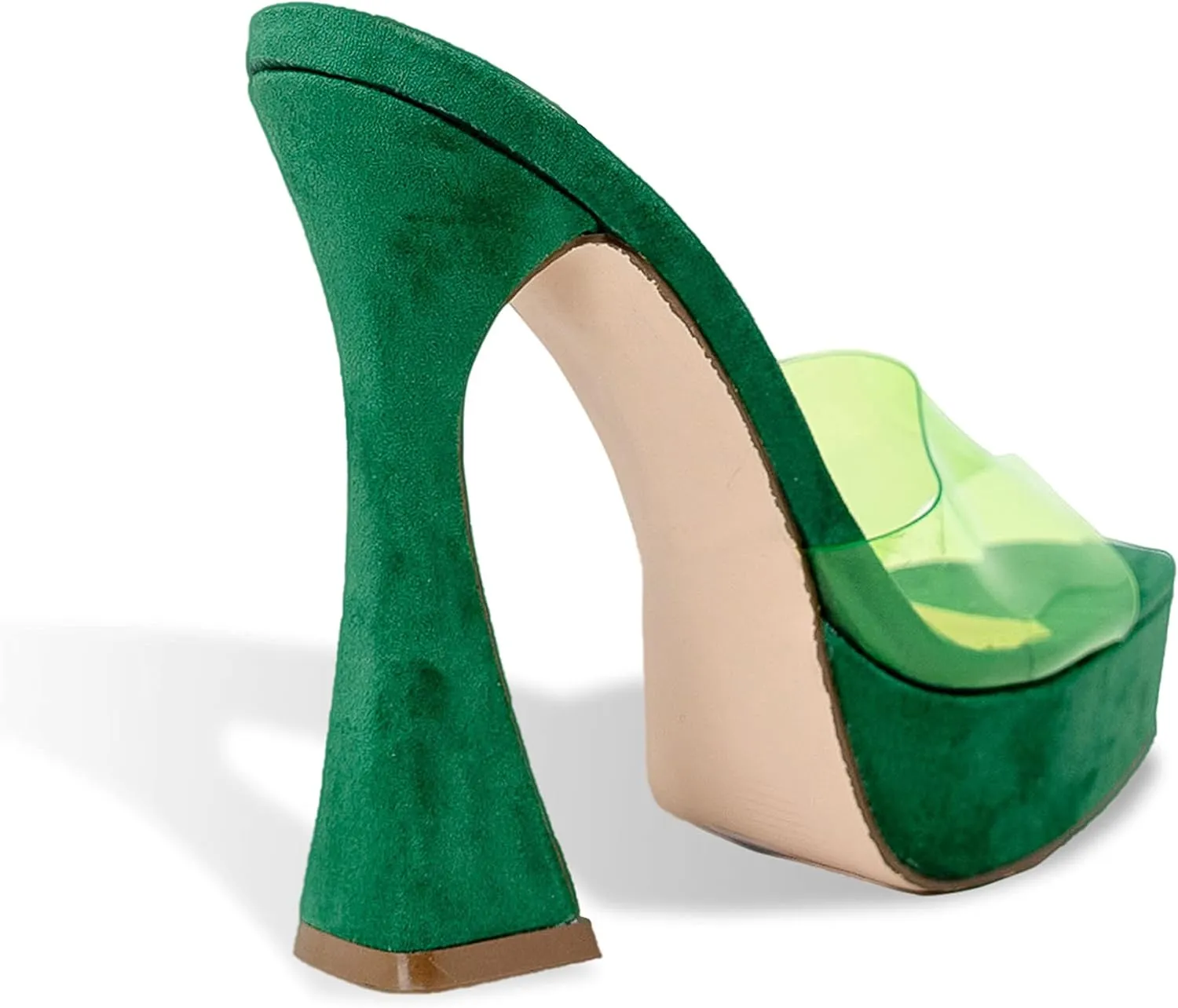 Chase & Chloe Women's Square Toe Patent Lucite Slip On Platform Heels