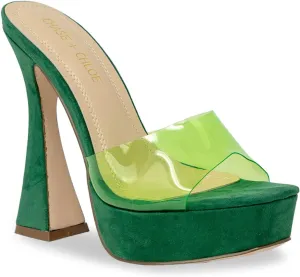 Chase & Chloe Women's Square Toe Patent Lucite Slip On Platform Heels