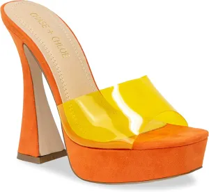 Chase & Chloe Women's Square Toe Patent Lucite Slip On Platform Heels