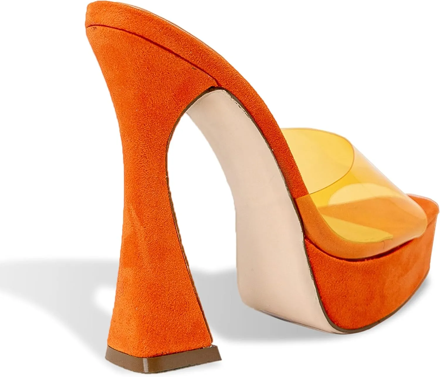 Chase & Chloe Women's Square Toe Patent Lucite Slip On Platform Heels