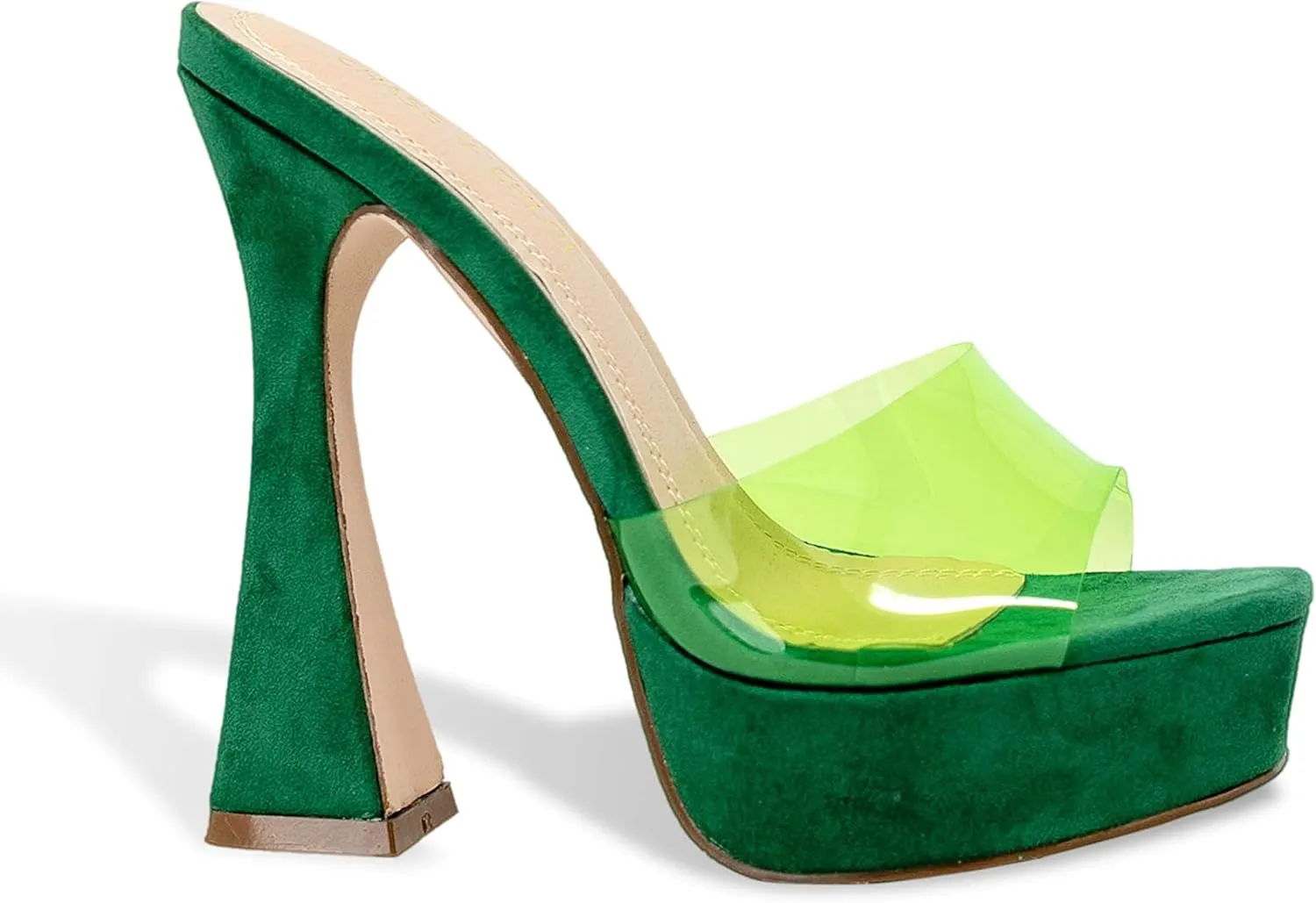 Chase & Chloe Women's Square Toe Patent Lucite Slip On Platform Heels