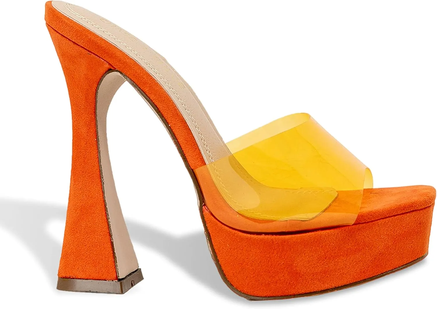 Chase & Chloe Women's Square Toe Patent Lucite Slip On Platform Heels