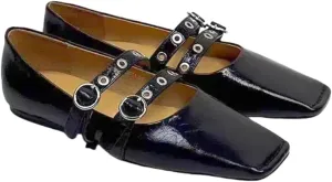 Chic and Elegant Square - Toe Slip on Flats for Women with Double - Buckle Rivet Design Comfortable Casual Dressy Shoes