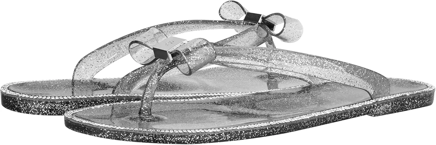 CLOVERLAY Women’s Jelly Sandals Rhinestone Bowtie Flip Flops Beach Slide Flat Sandals