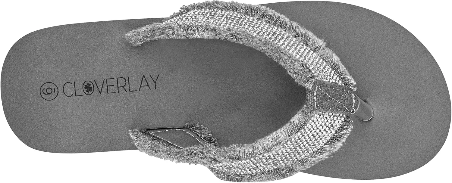CLOVERLAY Women's Platform Flip Flops Rhinestone Glitter Sandals High Wedge Sandal