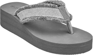 CLOVERLAY Women's Platform Flip Flops Rhinestone Glitter Sandals High Wedge Sandal