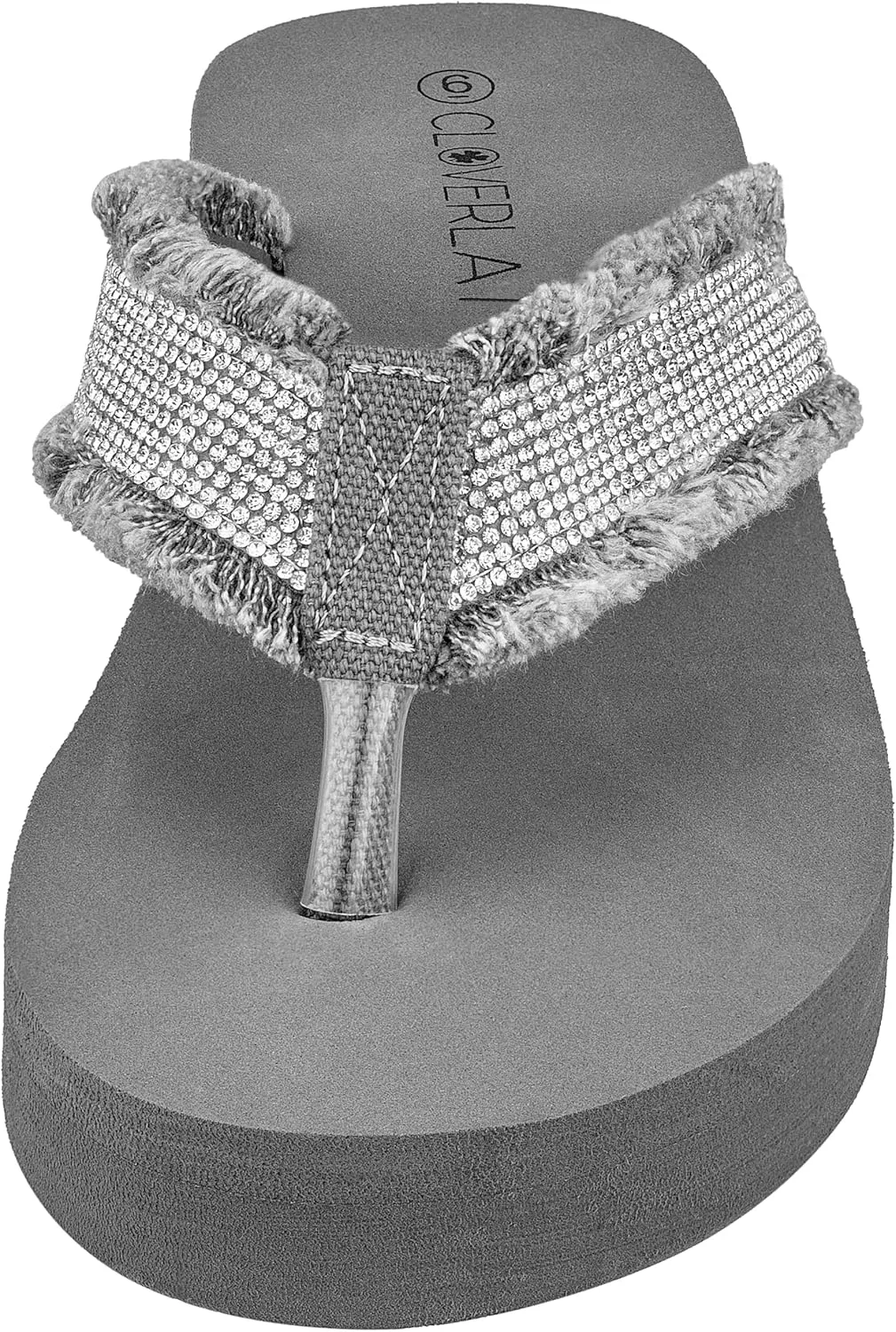CLOVERLAY Women's Platform Flip Flops Rhinestone Glitter Sandals High Wedge Sandal
