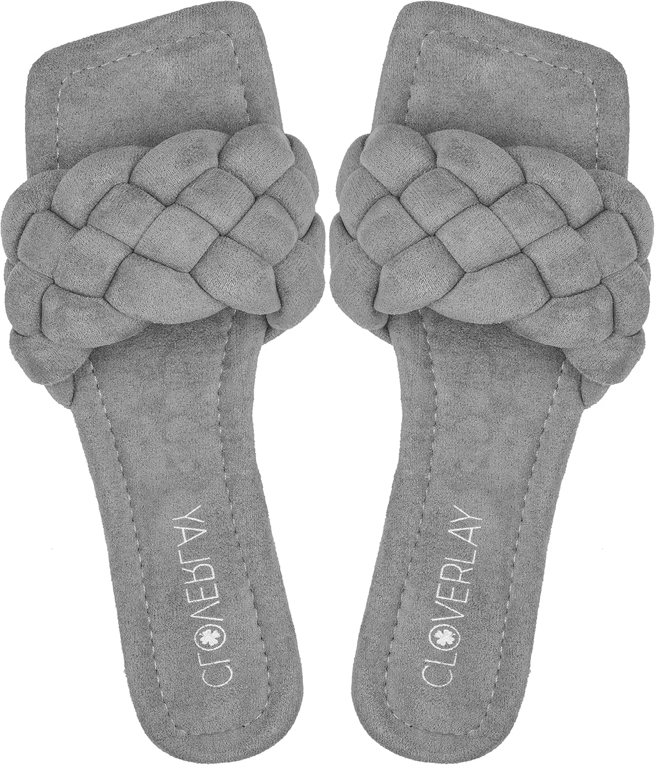 CLOVERLAY Yara Women's Square Open Toe Slides Braided Woven Single Band Slip on Flat Sandals