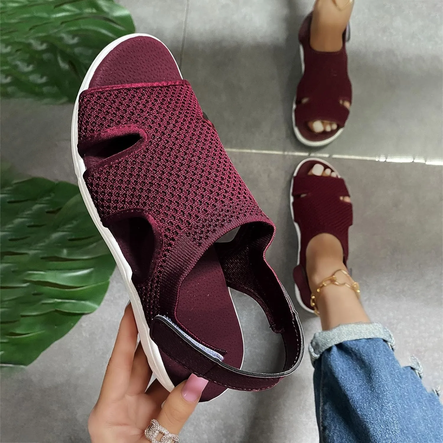 Comfortable Walking Sandals for Women,Orthopedic Sandals for Women Arch Support Hiking Sandals Casual Open Toe Sport Sandals Lightweight Athletic Sandals with Hook and Loop Straps for Beach Vacation