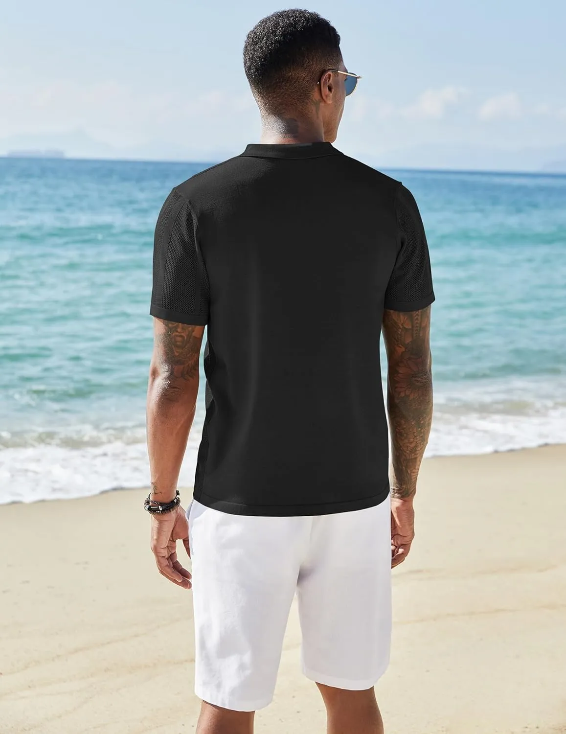 COOFANDY Men's Knit Shirts Short Sleeve Button Down Polo Shirt Vintage Casual Beach Shirt Summer Tops