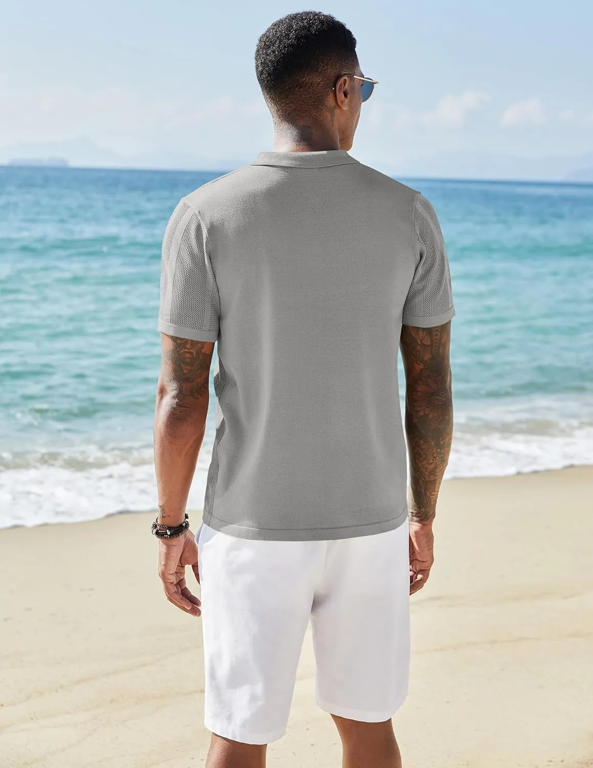 COOFANDY Men's Knit Shirts Short Sleeve Button Down Polo Shirt Vintage Casual Beach Shirt Summer Tops