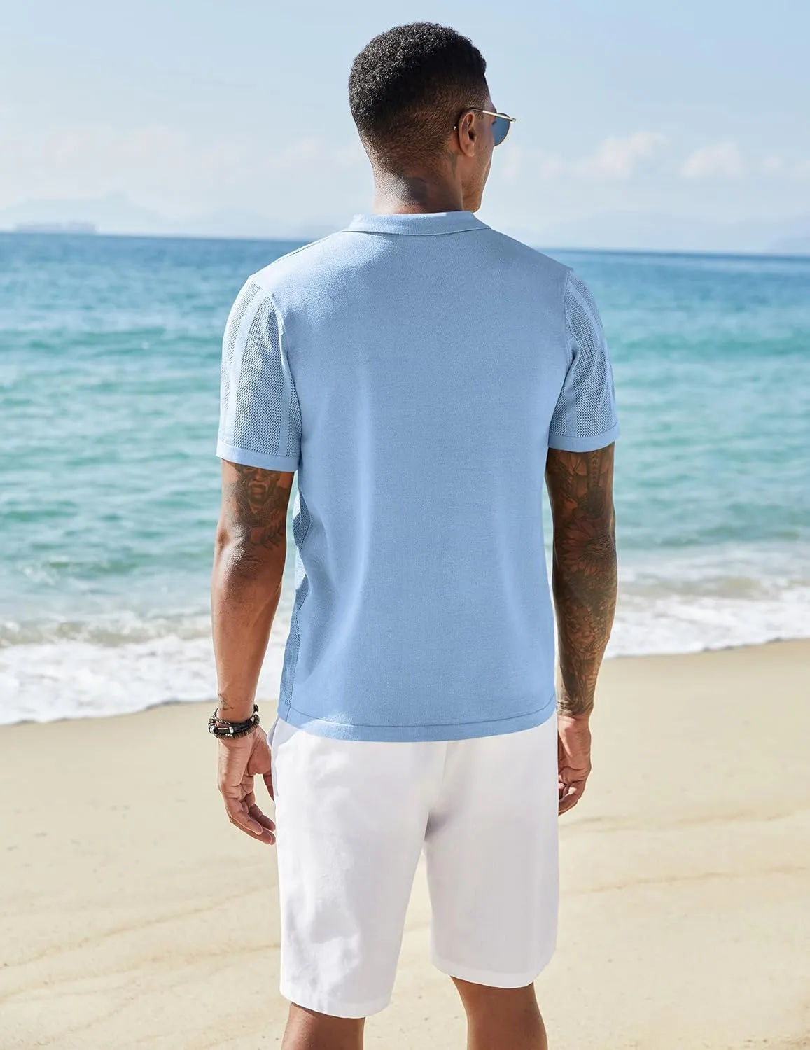 COOFANDY Men's Knit Shirts Short Sleeve Button Down Polo Shirt Vintage Casual Beach Shirt Summer Tops