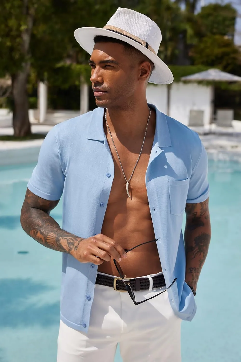 COOFANDY Mens Short Sleeve Knit Shirts Button Down Vintage Polo Casual Beach Shirts