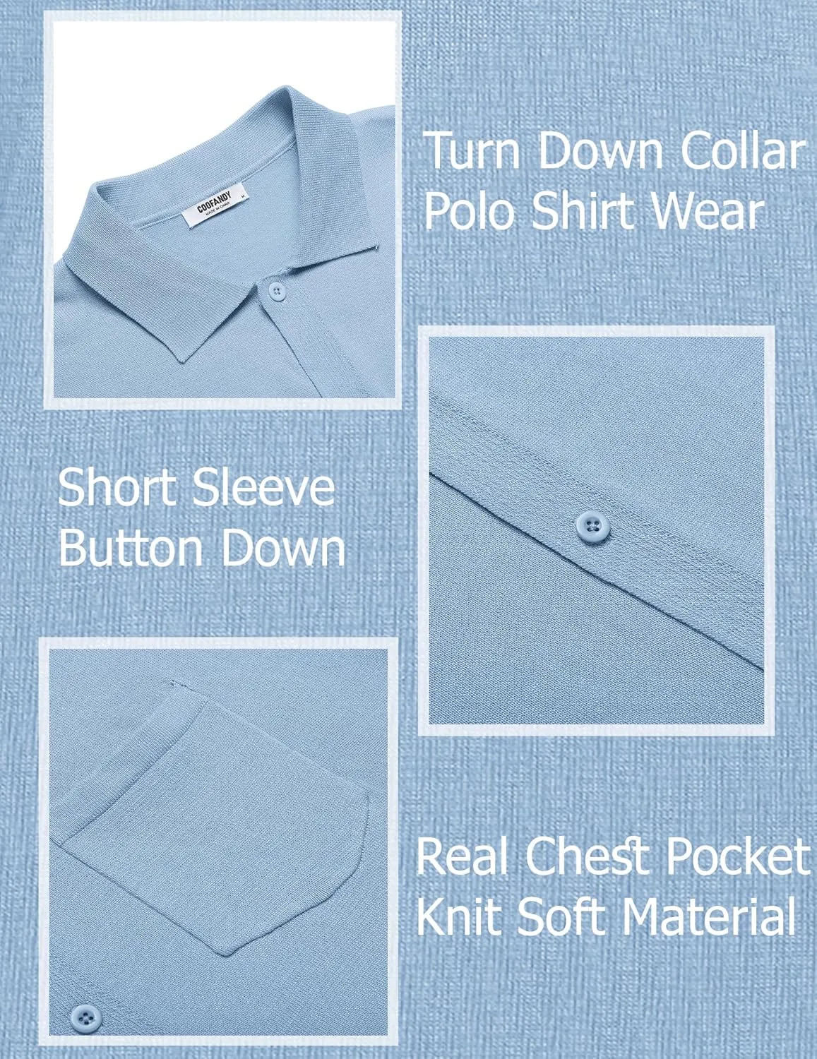 COOFANDY Mens Short Sleeve Knit Shirts Button Down Vintage Polo Casual Beach Shirts