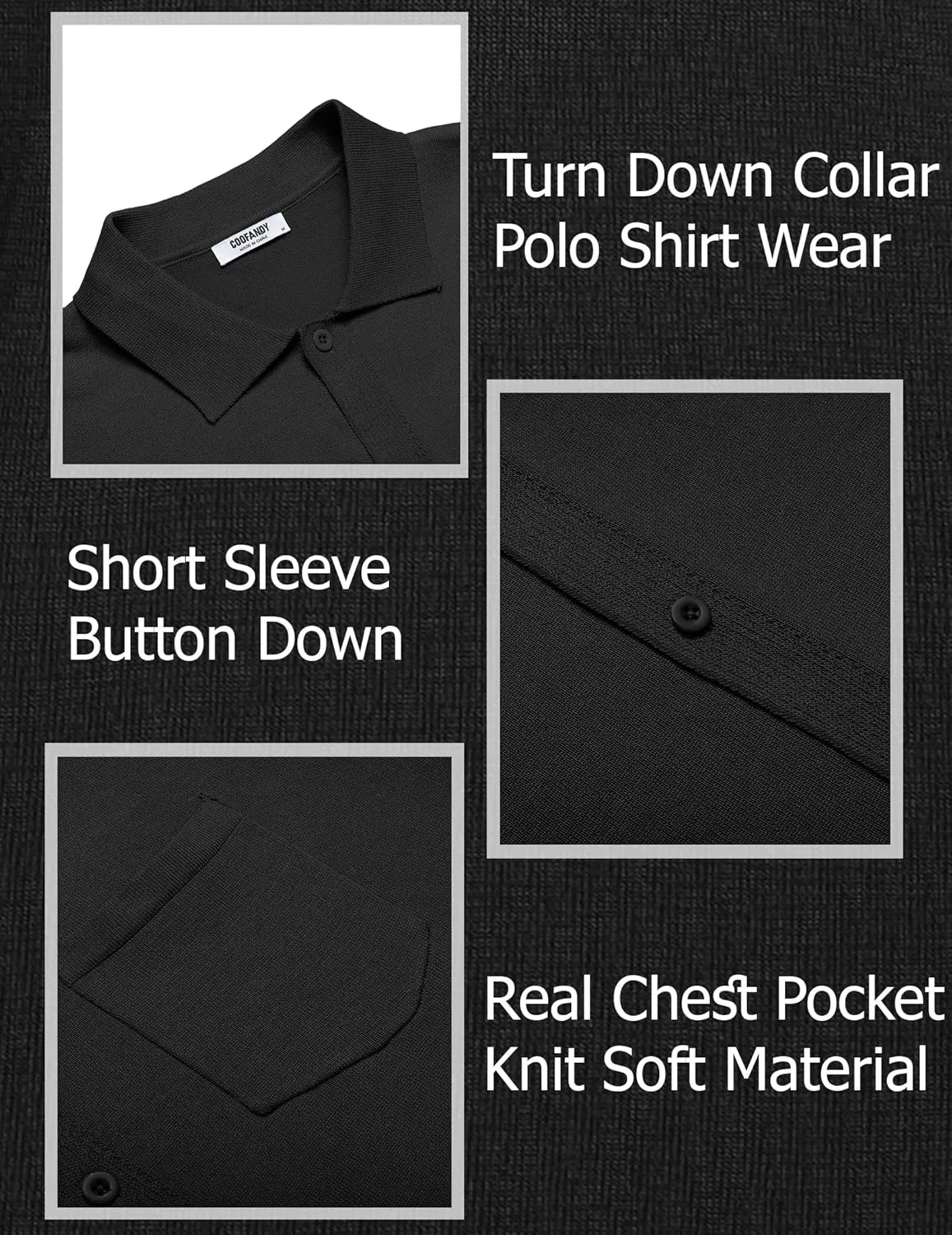 COOFANDY Mens Short Sleeve Knit Shirts Button Down Vintage Polo Casual Beach Shirts