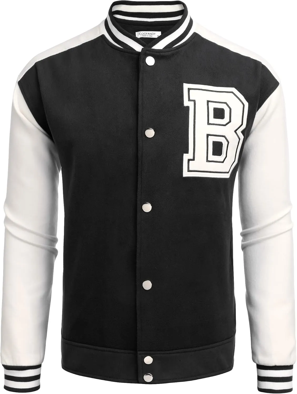 COOFANDY Men's Varsity Jacket Wool Blend Letterman Bomber Jacket Baseball Lightweight Jacket