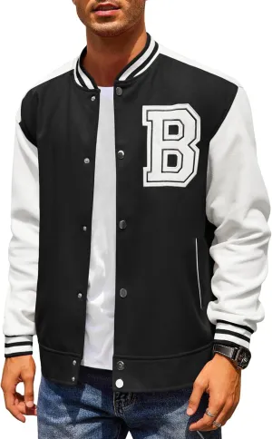 COOFANDY Men's Varsity Jacket Wool Blend Letterman Bomber Jacket Baseball Lightweight Jacket