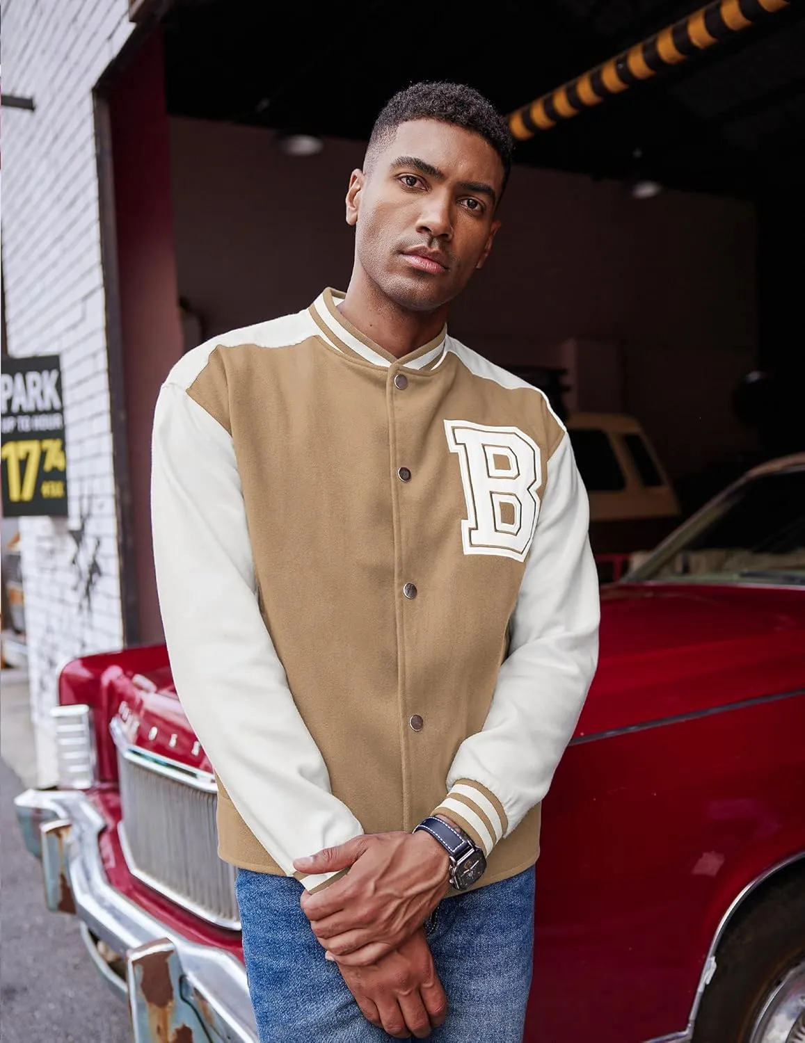 COOFANDY Men's Varsity Jacket Wool Blend Letterman Bomber Jacket Baseball Lightweight Jacket