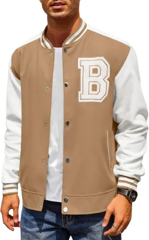 COOFANDY Men's Varsity Jacket Wool Blend Letterman Bomber Jacket Baseball Lightweight Jacket