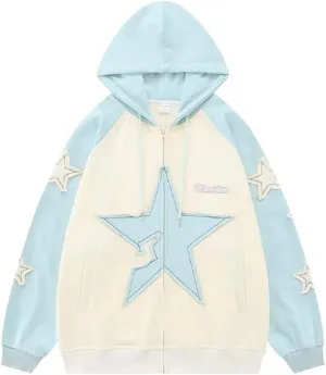 COOLMONAR Women Zip Up Hoodie Casual Long Sleeve Y2K Vintage Graphic Aesthetic Sweatshirts Top E-Girl 90s Streetwear Jacket